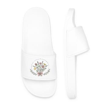 Boho Blumen Blumen Linienzeichnung - Männer Badelatschen - Weiß - Vorne