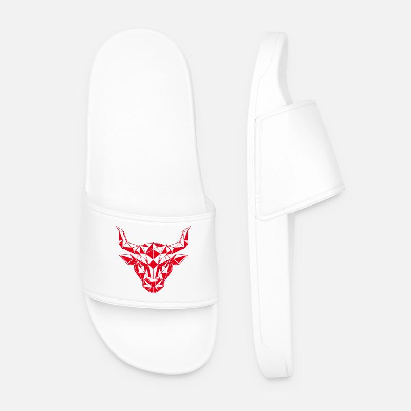 Red Low-Poly Bull Head - Men’s Pool Sliders - white