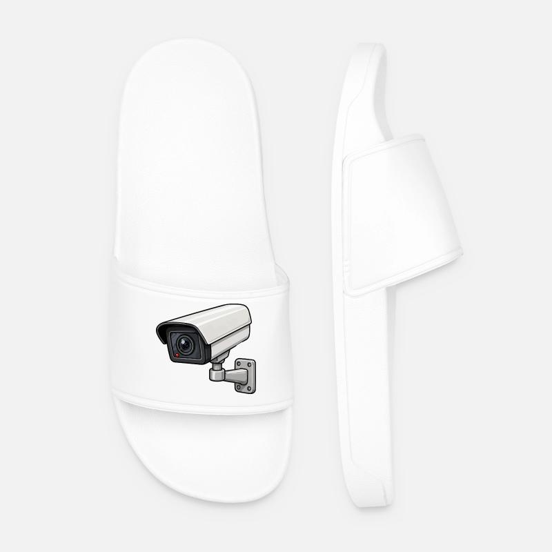 Security Camera Illustration - Men’s Pool Sliders - white