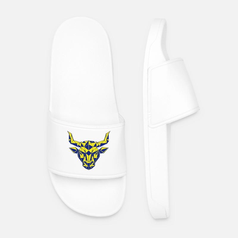 Geometric Bull Head Yellow-Navy - Men’s Pool Sliders - white