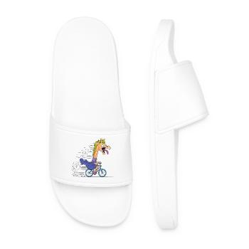 Giraffe on Bike Cartoon - Men’s Pool Sliders - white - Front