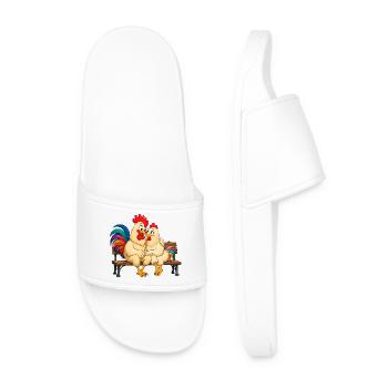 Rooster and hen - Men’s Pool Sliders - white - Front
