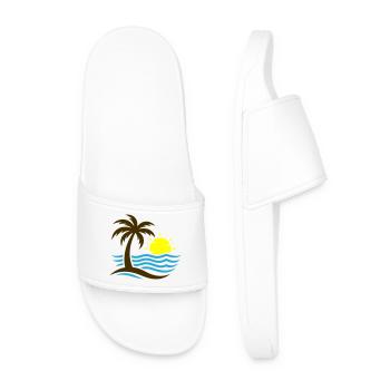 Palm Tree Beach Sea - Men’s Pool Sliders - white - Front