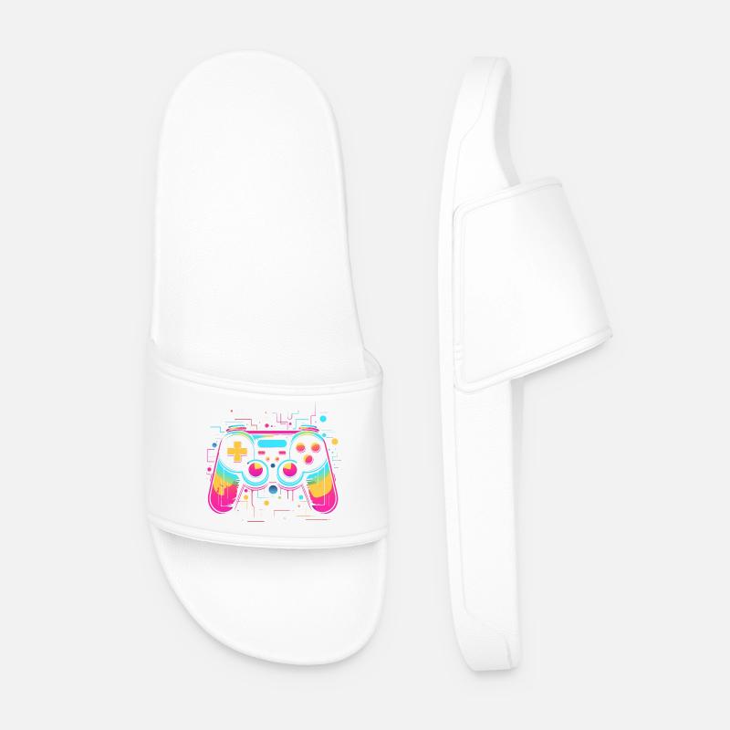 Game Controller Retrowave Look - Men’s Pool Sliders - white