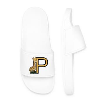 Giraffe next to capital letter P - Men’s Pool Sliders - white - Front