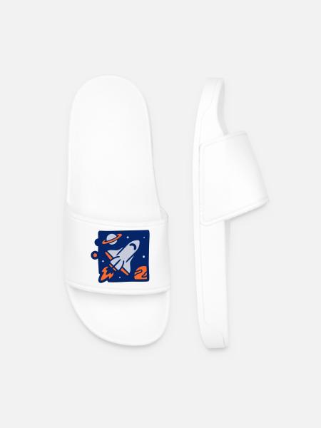 Space Rocket Illustration - Men’s Pool Sliders - white