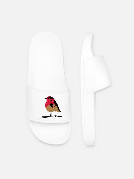 A robin on branch - Men’s Pool Sliders - white