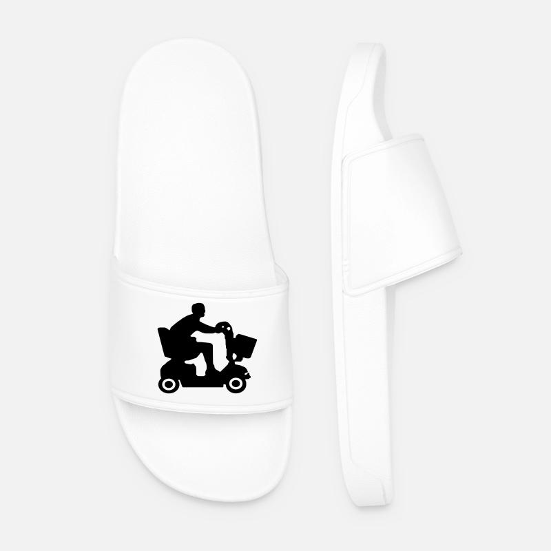 Image of disabled people in mobility scooter # - Men’s Pool Sliders - white