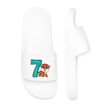 7 birthday 7 years old with animal motif - seven - Men’s Pool Sliders - white - Front