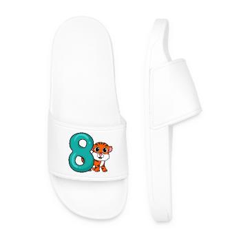8 Birthday 8 years old with animal motif - eight - Men’s Pool Sliders - white - Front