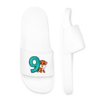9th Birthday Motif Tiger - Nine Years - Men’s Pool Sliders - white - Front