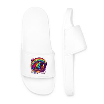 Chat sur un vélo aux couleurs de l’arc-en-ciel - Claquettes Homme - blanc - Devant