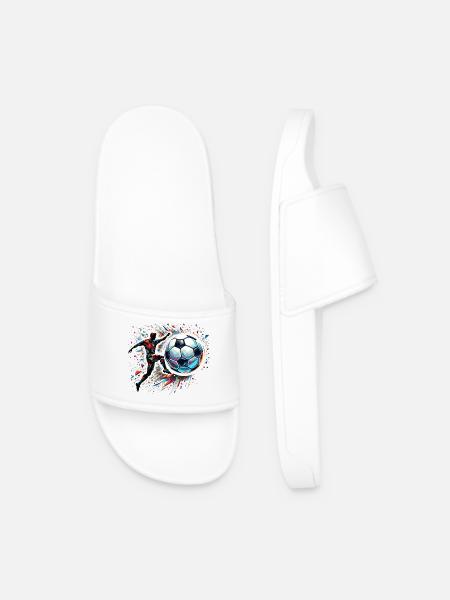 dynamic soccer player playing soccer - Men’s Pool Sliders - white