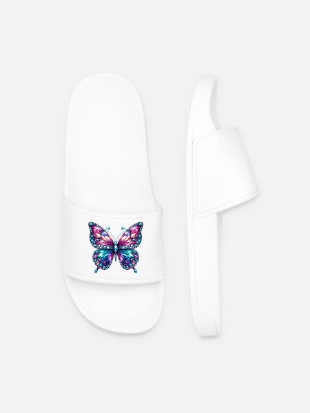 Butterfly, Diamond, Diamonds, Crystals, Crystal - Men’s Pool Sliders - white