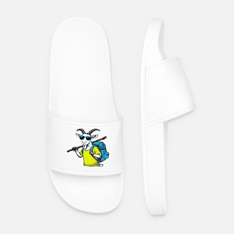 Mountain goat with backpack - Men’s Pool Sliders - white