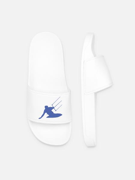 Kitesurfer Silhouette Sea Waves Adventure - Men’s Pool Sliders - white