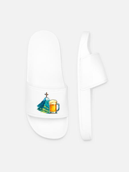 Mountain Cross Beer Festival Illustration - Men’s Pool Sliders - white
