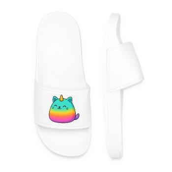 Rosa Regenbogen Einhorn Katze - Männer Badelatschen - Weiß - Vorne