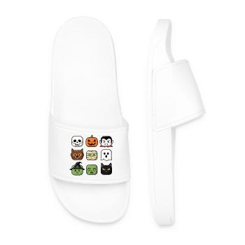 Halloween Building Block Heads Youth Child Halloween - Men’s Pool Sliders - white - Front