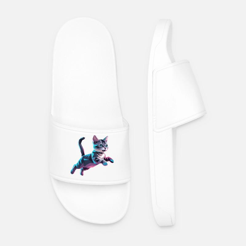 Kitten - Cool Low Poly Logo - Men’s Pool Sliders - white