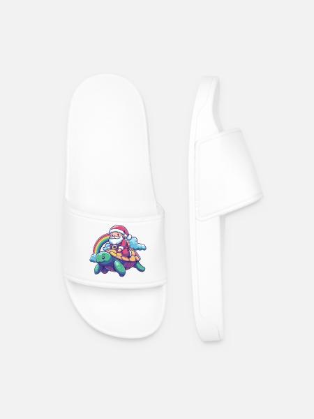 Turtle Santa Claus Christmas - Men’s Pool Sliders - white