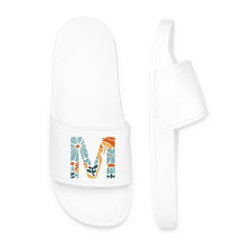 Letter m flowers groovy gift idea - Men’s Pool Sliders - white - Front