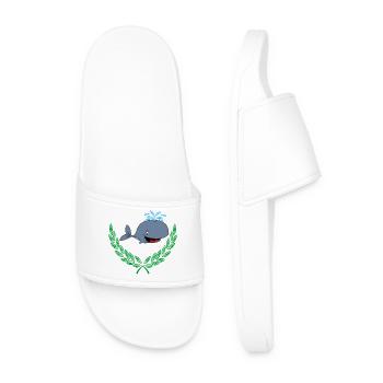 Whale in Laurel Wreath - Men’s Pool Sliders - white - Front