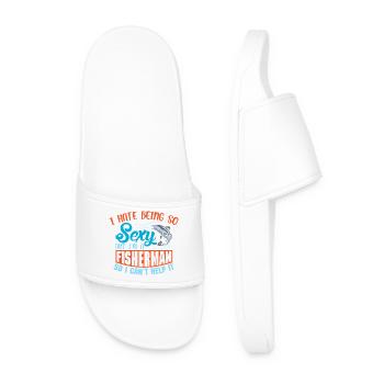 Angler Fisherman Petri Disciple Saying Fishing Funny - Men’s Pool Sliders - white - Front