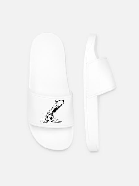 Soccer Shot Closeup Kick Vector - Men’s Pool Sliders - white