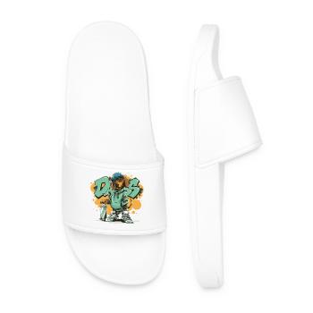 Graffiti Dog with Hoodie - Men’s Pool Sliders - white - Front