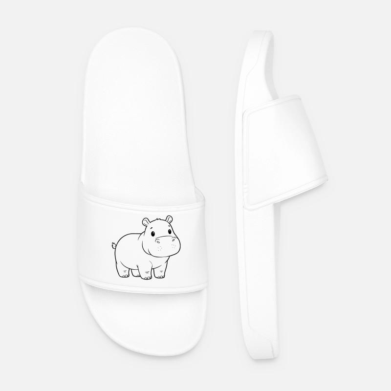 Cute Baby Hippo Comic Outline - Men’s Pool Sliders - white