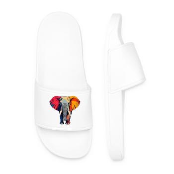 großer bunter Elefant PopArt Elefanten Motiv - Männer Badelatschen - Weiß - Vorne