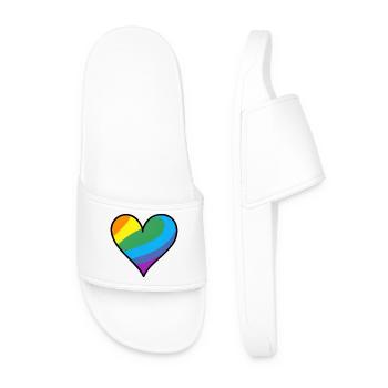 Rainbow Heart Pride Print - Men’s Pool Sliders - white - Front