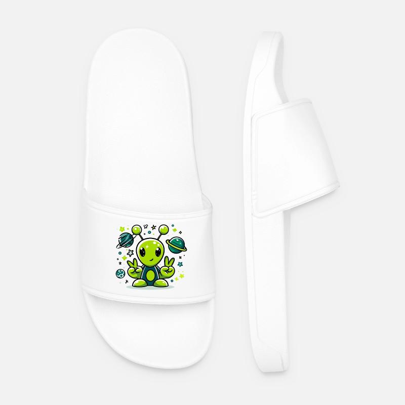 Green alien in space fun - Men’s Pool Sliders - white