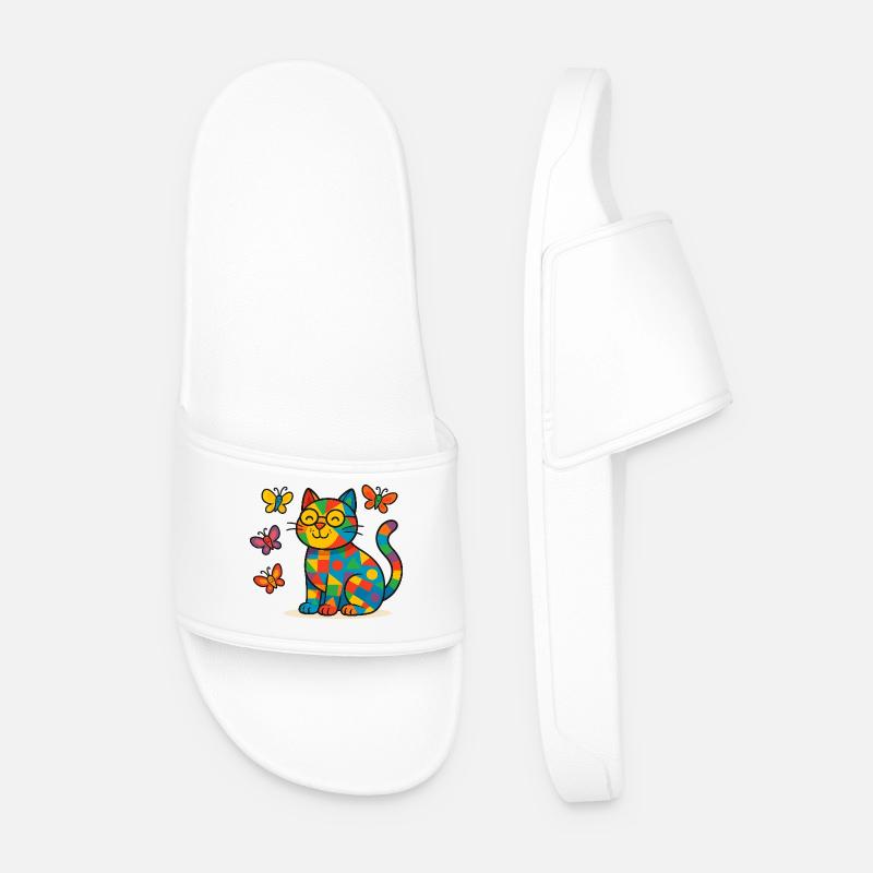 Chat patchwork et papillons - Claquettes Homme - blanc
