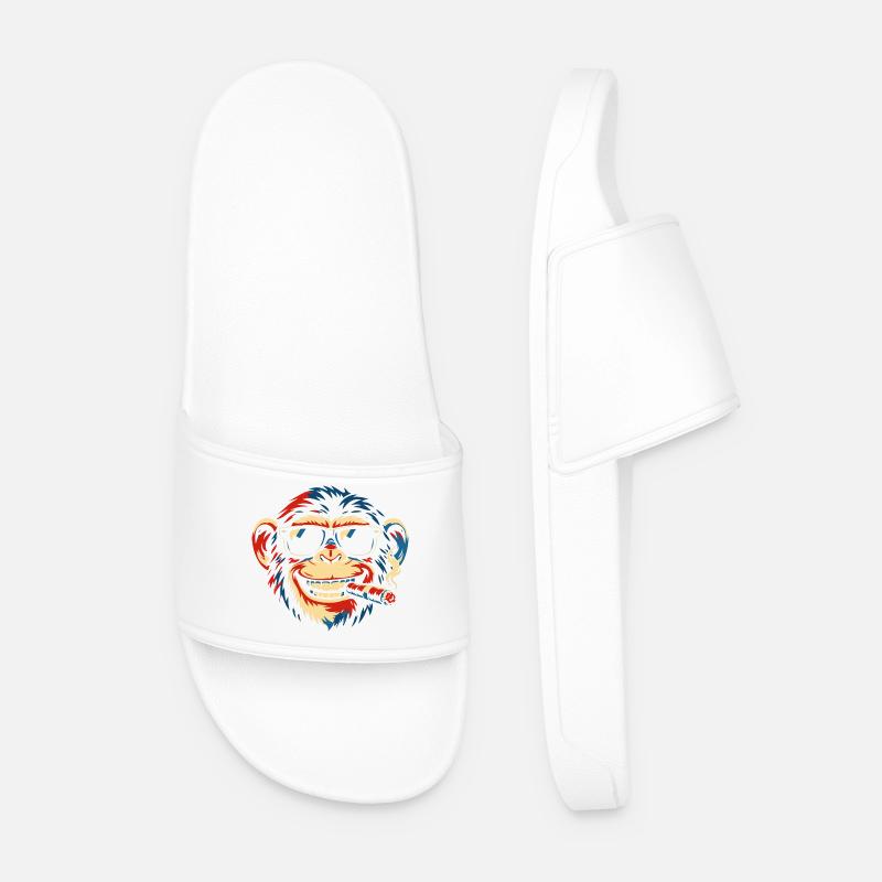 Cigar Sunglass Monkey Pop Art - Men’s Pool Sliders - white