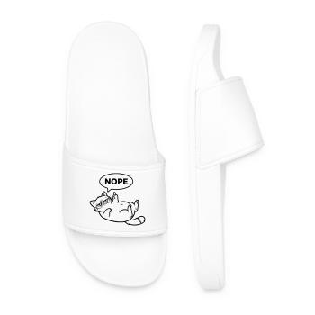 Cat Middle Finger Nope Outline - Men’s Pool Sliders - white - Front