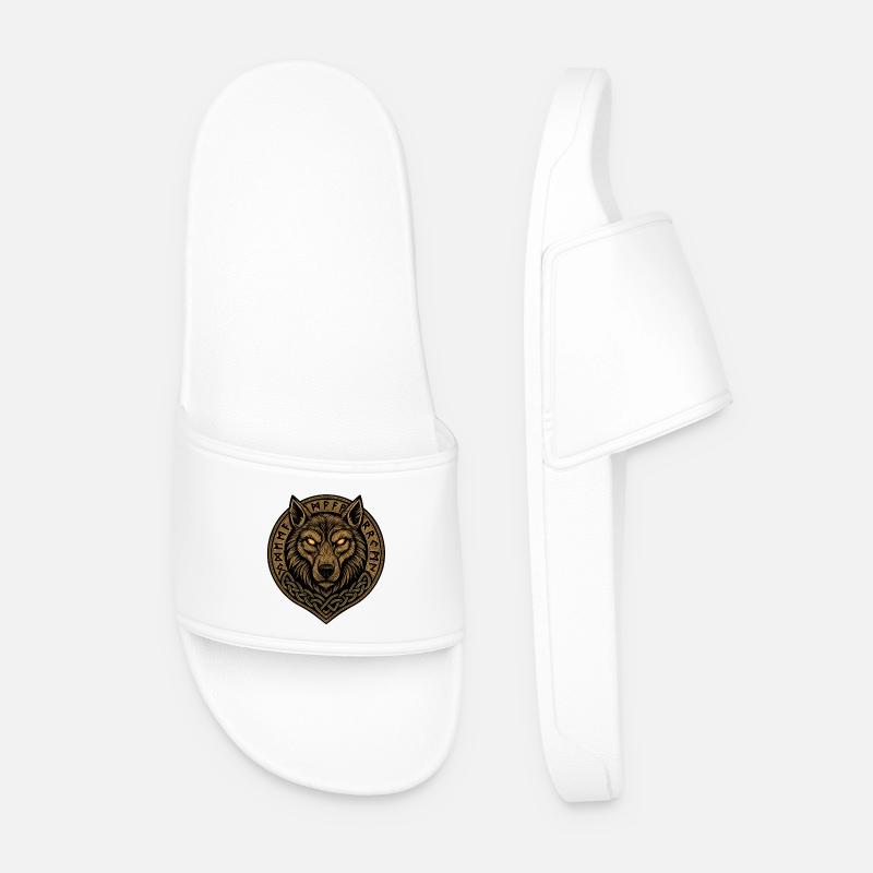 Wolfsmedaillon Runenwappen - Männer Badelatschen - Weiß