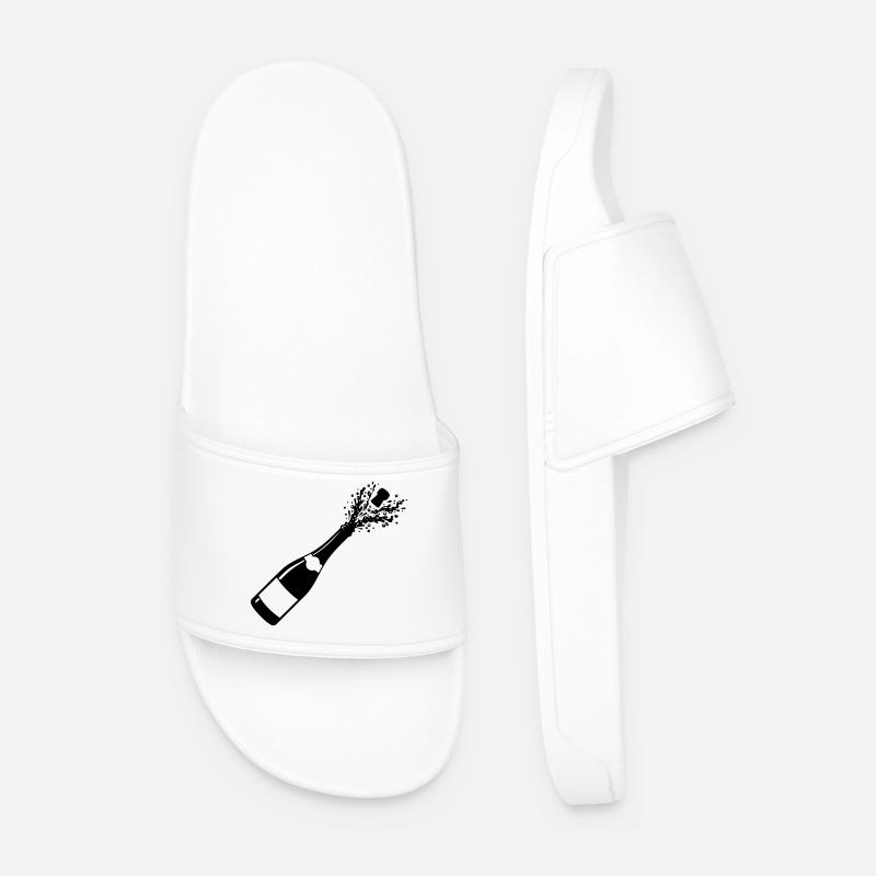 Sparkling Bottle Pop Silhouette - Men’s Pool Sliders - white