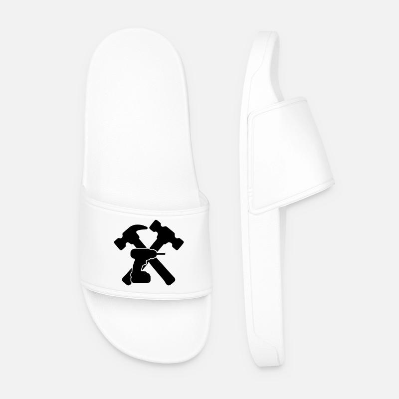 Tool Hammers Drill Silhouette - Men’s Pool Sliders - white
