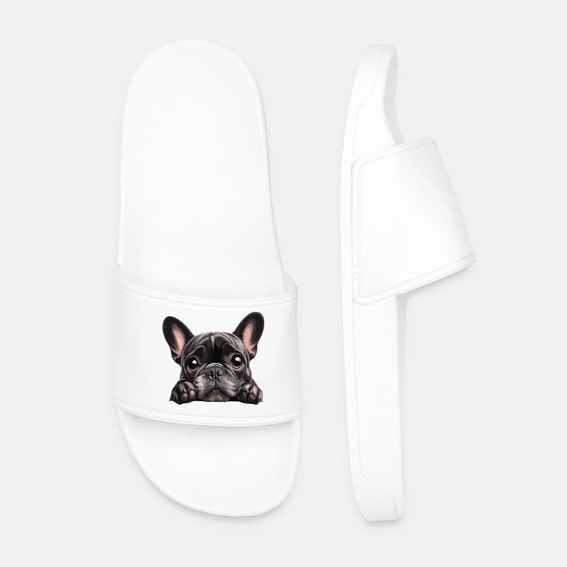 Cuddly Buldog Eye-Catching Graphic - Men’s Pool Sliders - white