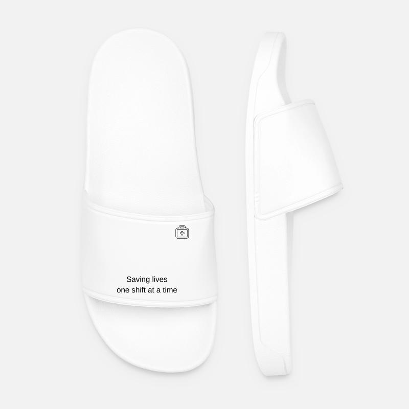 Saving lives one shift at a time! - Men’s Pool Sliders - white