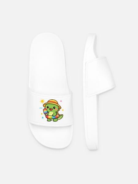 Kawaii Alligator mit Regenbogen Eis - Men’s Pool Sliders - white
