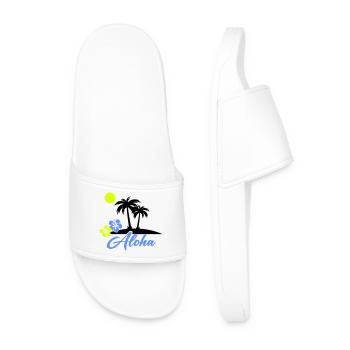 Aloha Hibiscus Neon Script - Men’s Pool Sliders - white - Front