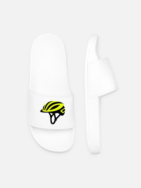 Yellow Bicycle Helmet Graphic - Men’s Pool Sliders - white