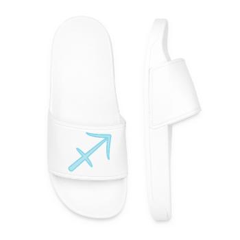 Sagittarius Zodiac Sign Symbol Pastel Blue - Men’s Pool Sliders - white - Front