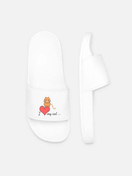 I love my cat... - Men’s Pool Sliders - white