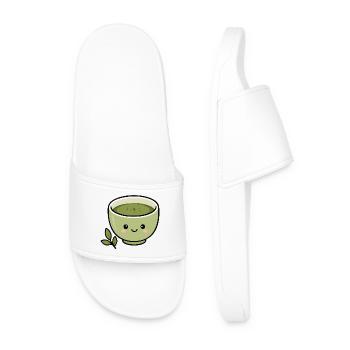 Cute Kawaii Matcha Tea Cup Sticker - Men’s Pool Sliders - white - Front