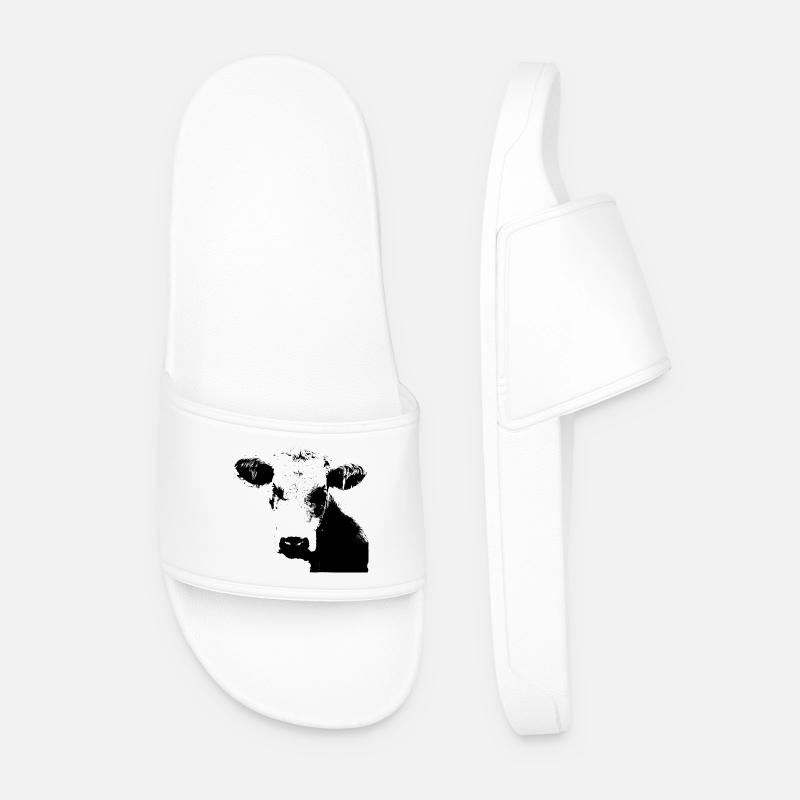 Cow Black Cow Cows Cattle Cow Head Gift - Men’s Pool Sliders - white