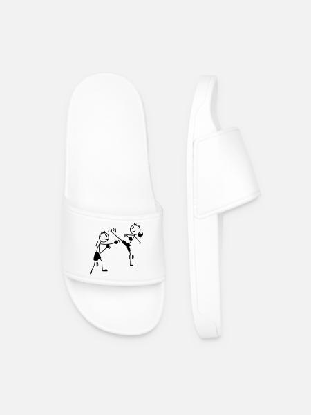 kickboxing high kick and punches - Men’s Pool Sliders - white